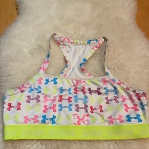 Under Armour neon rainbow colored logo sports bra